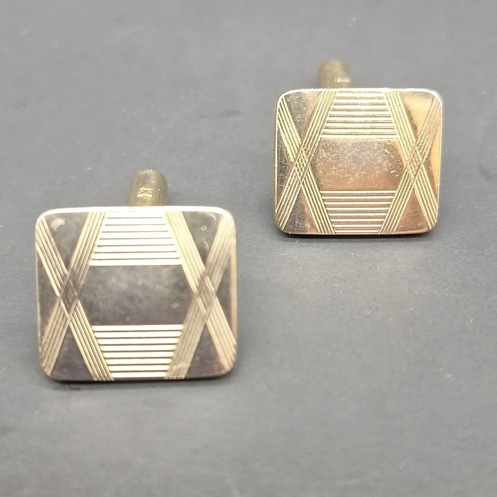 Vintage Gold Tone Geometric Cufflinks